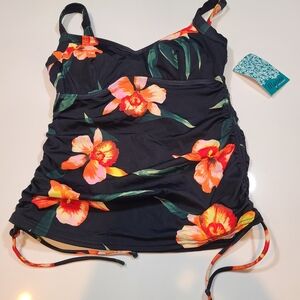 NWT Maxine of Hollywood Floral Tankini Swimsuit Top in Size 10